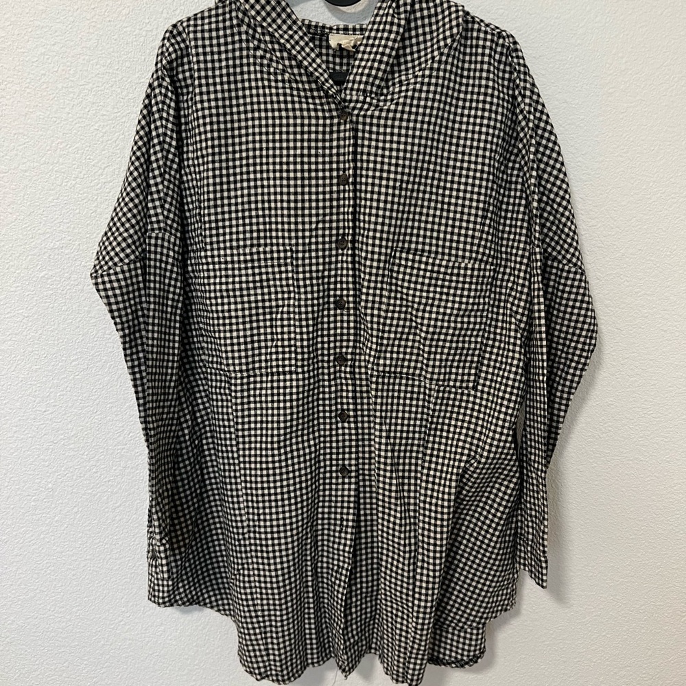 Oversized Gingham button down with hood. Size S/M